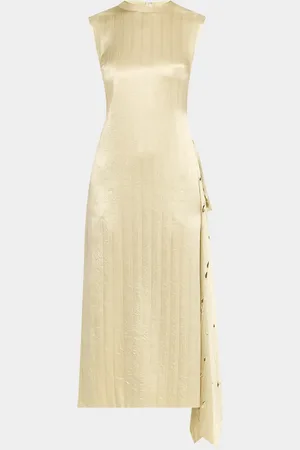 Jason Wu Crinkled Satin Laser-Cut Draped Shift Dress