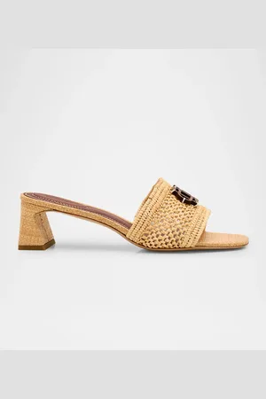 Simkhai Sydney Raffia Monogram Slide Sandals