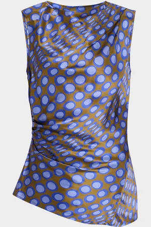 Christopher John Rogers Wiggle Dot Asymmetric Draped Sleeveless Top