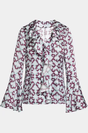 Santorelli Sydney Abstract-Print Ruffled Blouse
