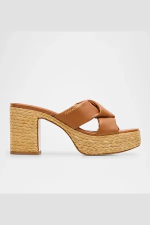 Salvatore Ferragamo Douglas Padded Leather Raffia Platform Sandals
