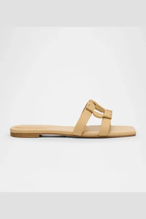 Simkhai Leather Monogram Flat Slide Sandals