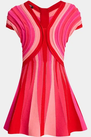 Balmain V-Neck Rolled Knit Flare Mini Dress