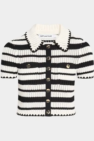 Self-Portrait Striped Crochet-Knit Top