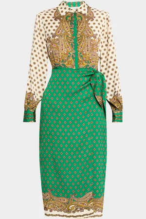ELIE TAHARI The Vero Paisley-Print Faux Wrap Midi Dress