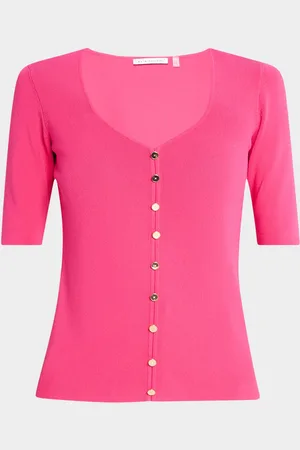 ELIE TAHARI The Jessica Ribbed Faux Button Sweater