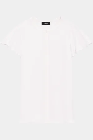 THEORY Ruffle-Sleeve Silk Button-Front Top