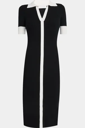 ELIE TAHARI The Myra Contrast Ribbed Midi Sweater Dress