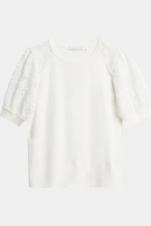 ELIE TAHARI The Felicity Crewneck Lace-Sleeve Sweater