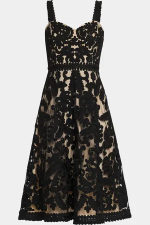 Aidan Mattox Sleeveless Embroidered Mesh Midi Dress