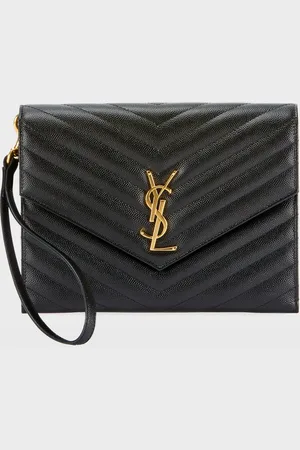 Saint Laurent YSL Monogram Flap Clutch Bag in Grained Leather