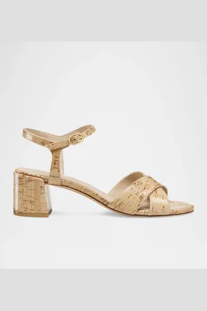 Stuart Weitzman Dayna Cork Crisscross Ankle-Strap Sandals