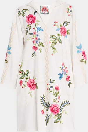 JOHNNY WAS Catia Embroidered Hooded Knit Beach Dress