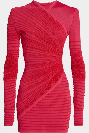 Balmain Flechage Knit Long-Sleeve Mini Dress