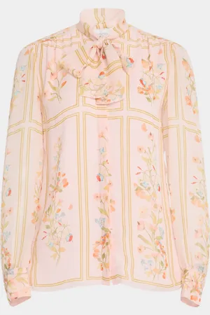Giambattista Valli Floral-Print Neck-Tie Silk Blouse