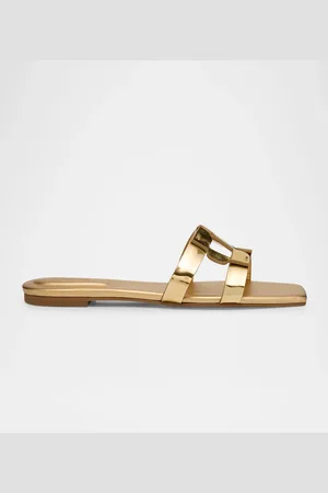 Simkhai Metallic Monogram Flat Slide Sandals