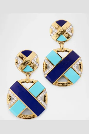 David Webb 18K XO Earrings with Diamonds, Turquoise and Lapis