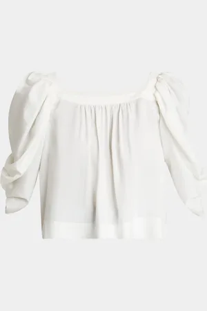 Chloé Puff-Sleeve Pleated Silk Top