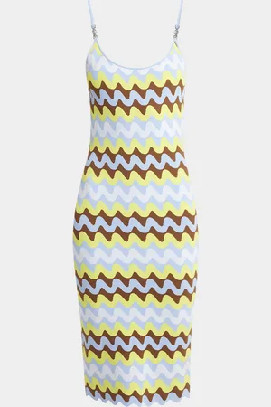 VERSACE Wave Stretch Viscose Knit Sleeveless Midi Dress