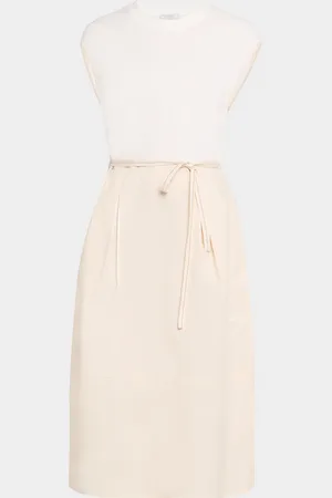 PESERICO SIGN Pleated Colorblock Mixed Media Midi Dress