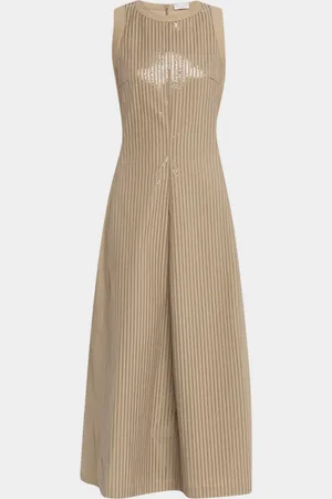 Brunello Cucinelli Front Sequined Techno Poplin Corset Midi Dress