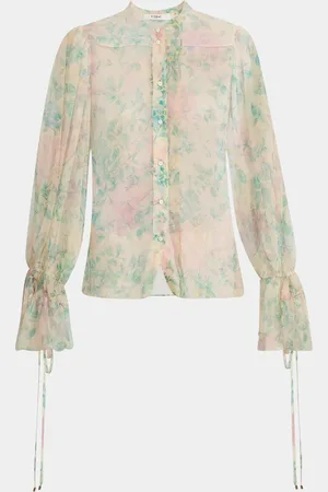 Chloé Floral Silk Balloon-Sleeve Button-Down Top