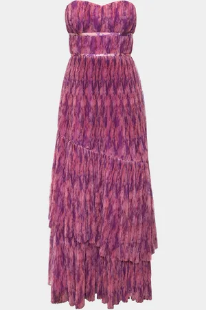 Hutch Renza Strapless Pleated Floral-Print Tulle Gown