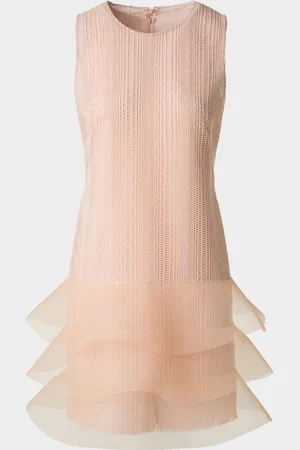 AKRIS Tiered Ruffle Embroidered Sleeveless Mini Dress