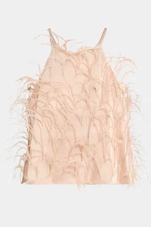 LAPOINTE Feather Doubleface Satin Crop Halter Cami
