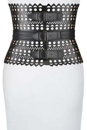 Alaïa Openwork Wide Triple-Buckle Leather Corset Belt