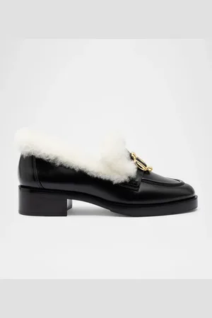 Larroude Bobbie Leather Shearling Loafers