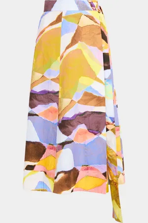 Marie Oliver Estine Watercolor-Print Cotton Midi Wrap Skirt