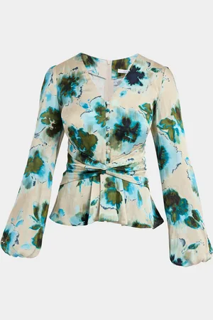 Santorelli Ruby Cinched-Waist Floral-Print Blouse
