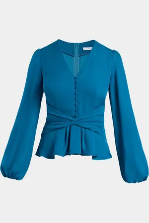 Santorelli Cinched-Waist Silk Georgette Blouse