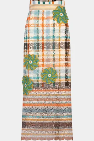 Silvia Tcherassi Shadia Check Lace Midi Skirt