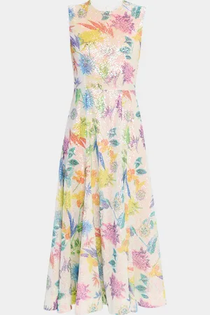 E.stott Olive Sleeveless Floral Sequin Midi Dress