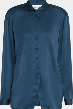 ST. JOHN Embellished Washed Satin Button-Down Blouse