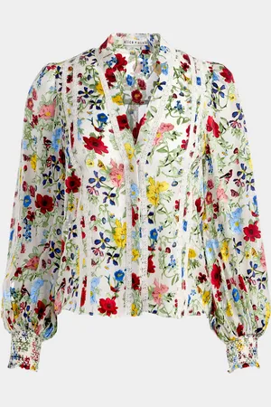 ALICE+OLIVIA Arlette Floral Blouson-Sleeve Blouse