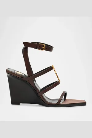 Saint Laurent Cassandra Leather YSL Wedge Sandals
