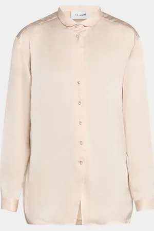 ST. JOHN Embellished Washed Satin Button-Down Blouse