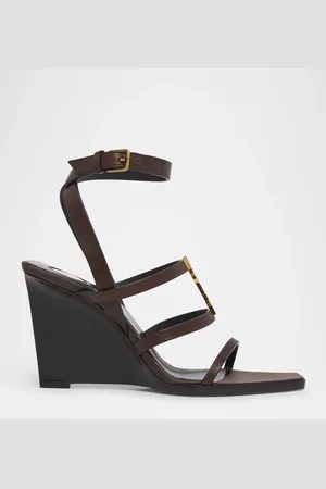 Saint Laurent Cassandra Leather YSL Wedge Sandals