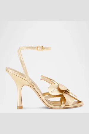 Stuart Weitzman Paradise 100 Flower Metallic Leather Stiletto Sandals