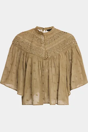 NILI LOTAN Mikki Eyelet Yoke Washed Cotton Blouse