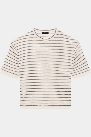 THEORY Stripe Knit Short-Sleeve Boyfriend Tee