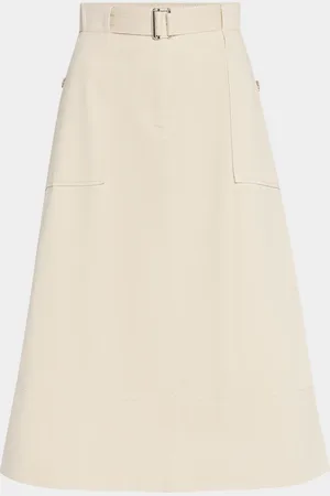 ST. JOHN Belted Cotton Canvas Midi Skirt
