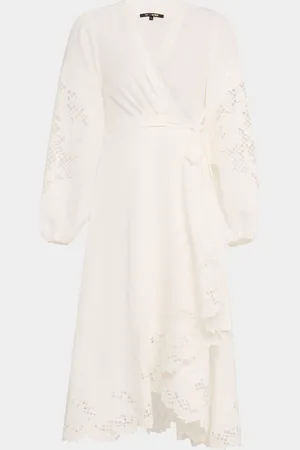 Kobi Halperin Sigal Embroidered Lace-Inset Midi Wrap Dress