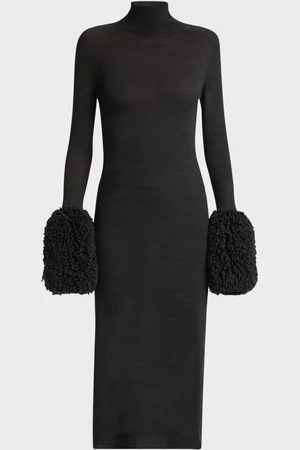Alaïa Bubble-Cuff Long-Sleeve Midi Sweater Dress