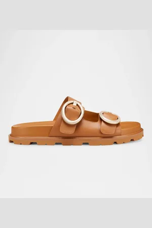Stuart Weitzman Benni Leather Dual-Strap Sport Slide Sandals
