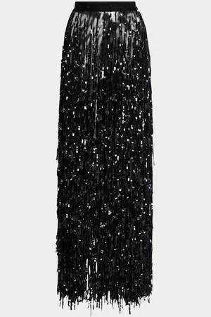 LAPOINTE Sequin Fringe Maxi Pencil Skirt