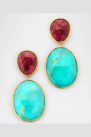 Marco Bicego Lunaria 18K Yellow Gold Earrings with Thulite and Turquoise